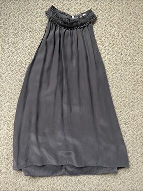 GO BY GO SILK Charcoal Gray Halter Neck Blouse